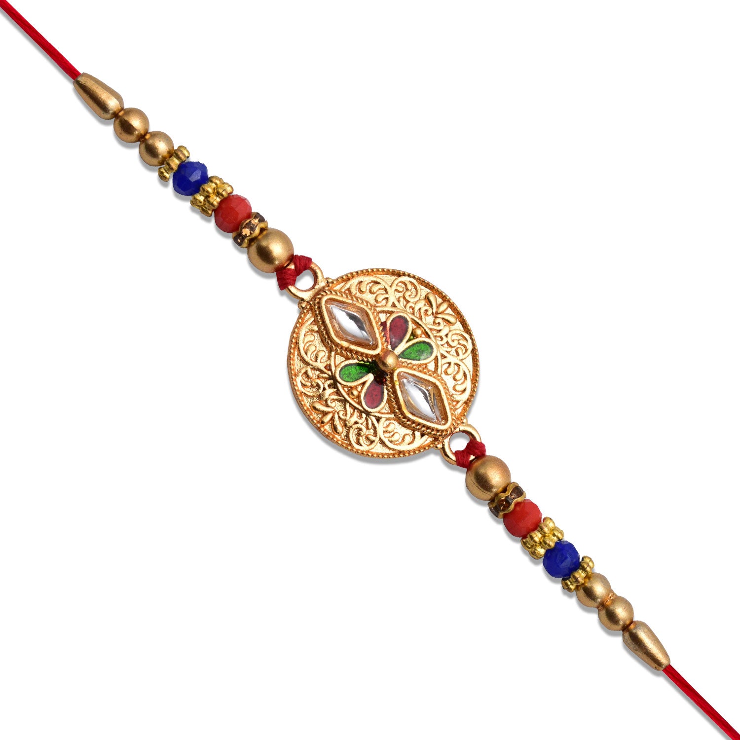 Antique Finish Rakhi With Meenakari  Kundan Work